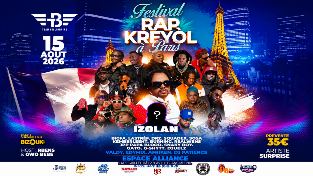 Festival Rap Kréyol à Paris – 15 août 2026 : une célébration exceptionnelle de la culture urbaine créole.