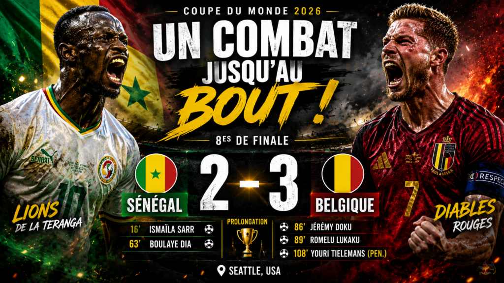 Coupe du Monde 2026 : la Belgique renverse le Sénégal et file en huitièmes de finale.