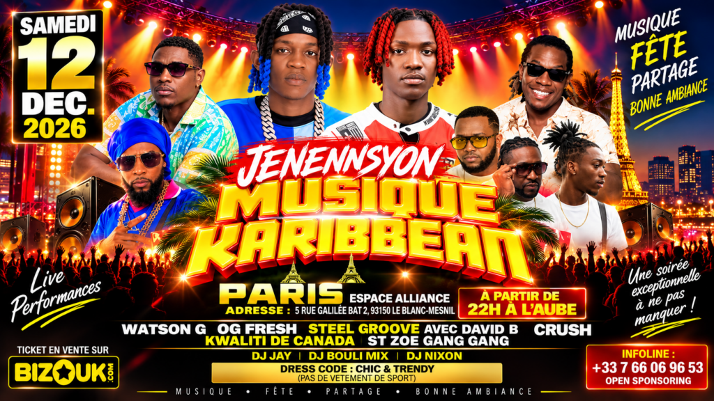 JENENNSYON MUSIQUE KARIBBEAN : une grande nuit caribéenne annoncée à Paris le 12 décembre 2026